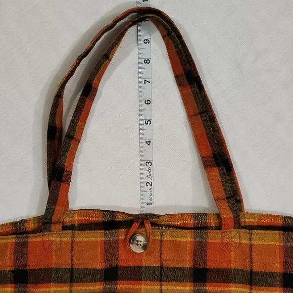 Maurices Plaid Flannel Tote Bag Button Closure Front Pocket Striped Lining - Picture 13 of 16